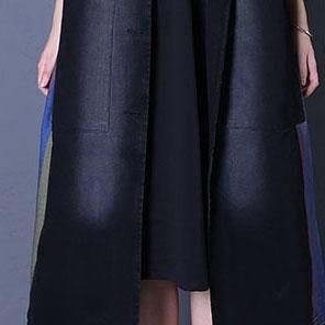 fine oversize fall outwear denim black Notched sleeveless coats