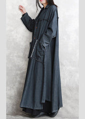 schwarzer Wintermantel übergroß gekerbte Taschen Elegante Langarm-Jeans-Patchwork-Langmäntel