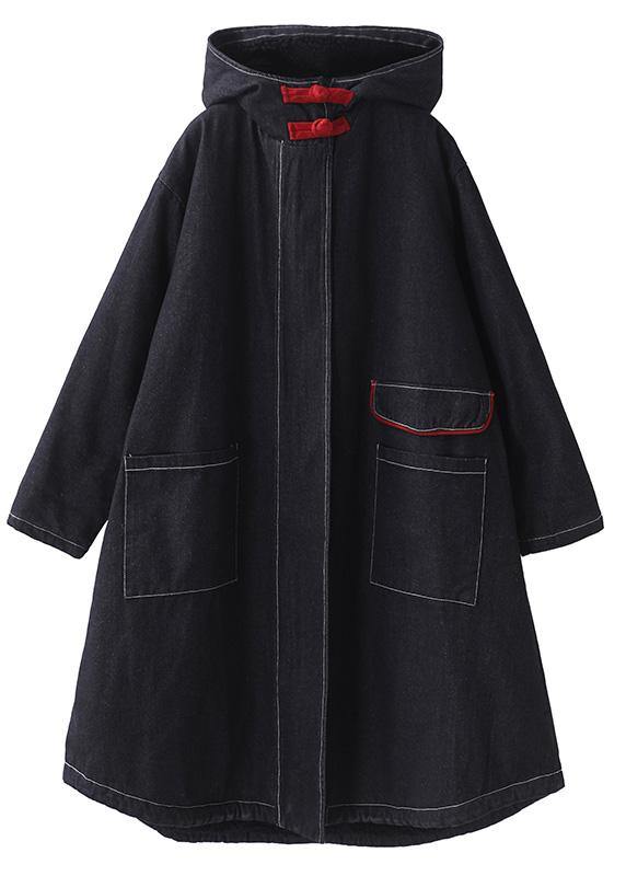 plus size clothing Jackets & Coats hooded overcoat denim black two pockets Parkas