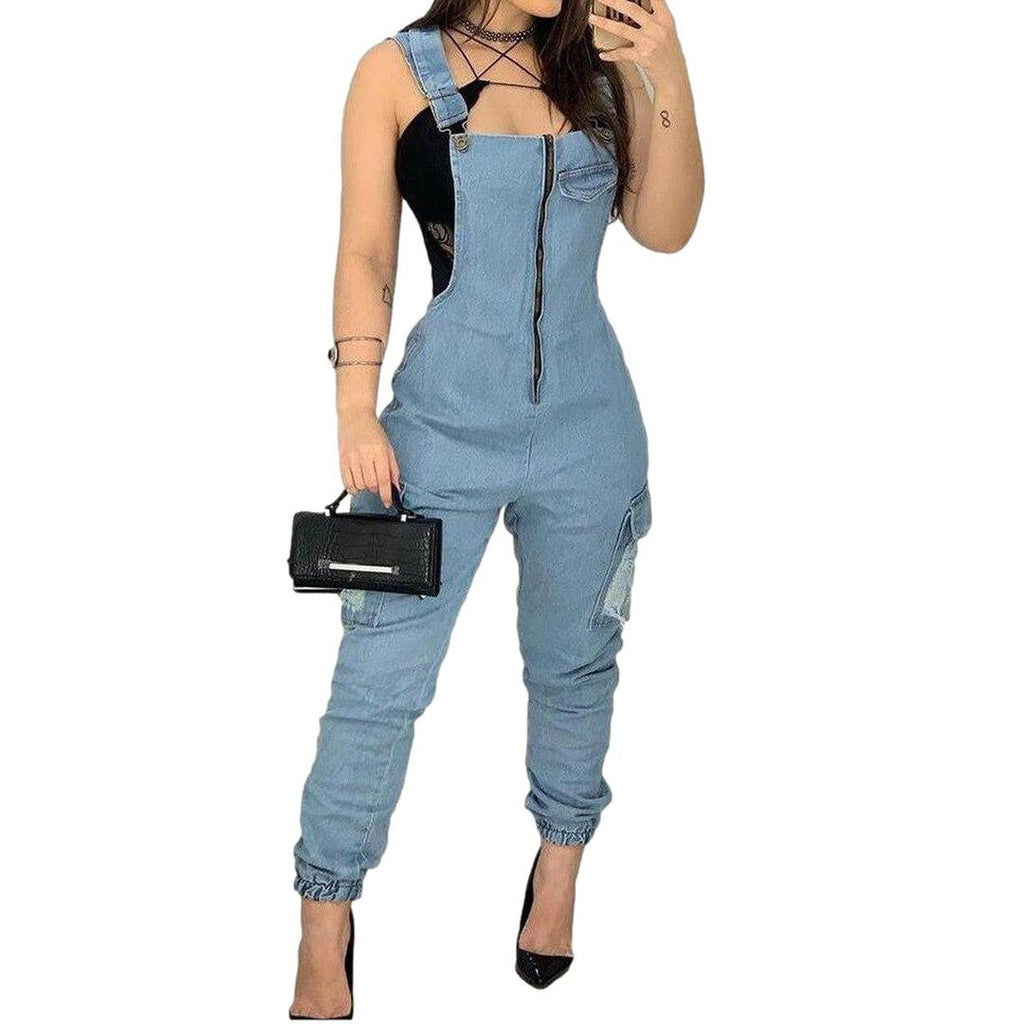 Women jeans overall with zipper