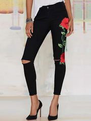 Denim Embroidered High Waist Jeans