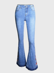 Embroidered Denim Flared Jeans