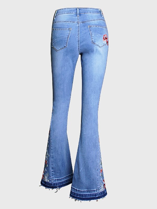 Embroidered Denim Flared Jeans