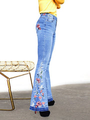 Embroidered Denim Flared Jeans